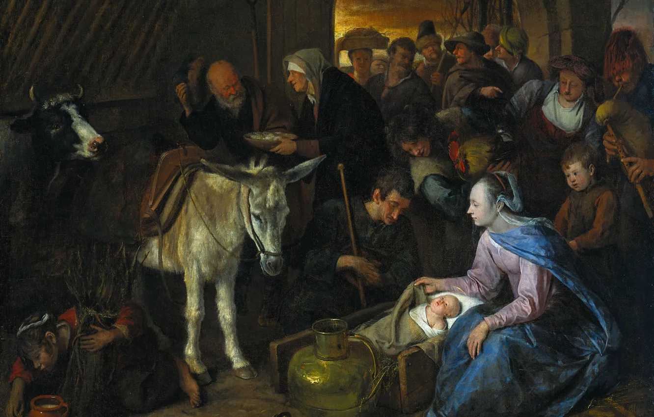 Photo wallpaper oil, picture, canvas, mythology, The Adoration Of The Shepherds, Ian Havickszoon Walls