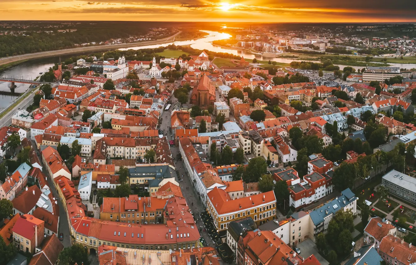 Photo wallpaper Lithuania, Kaunas, sunset