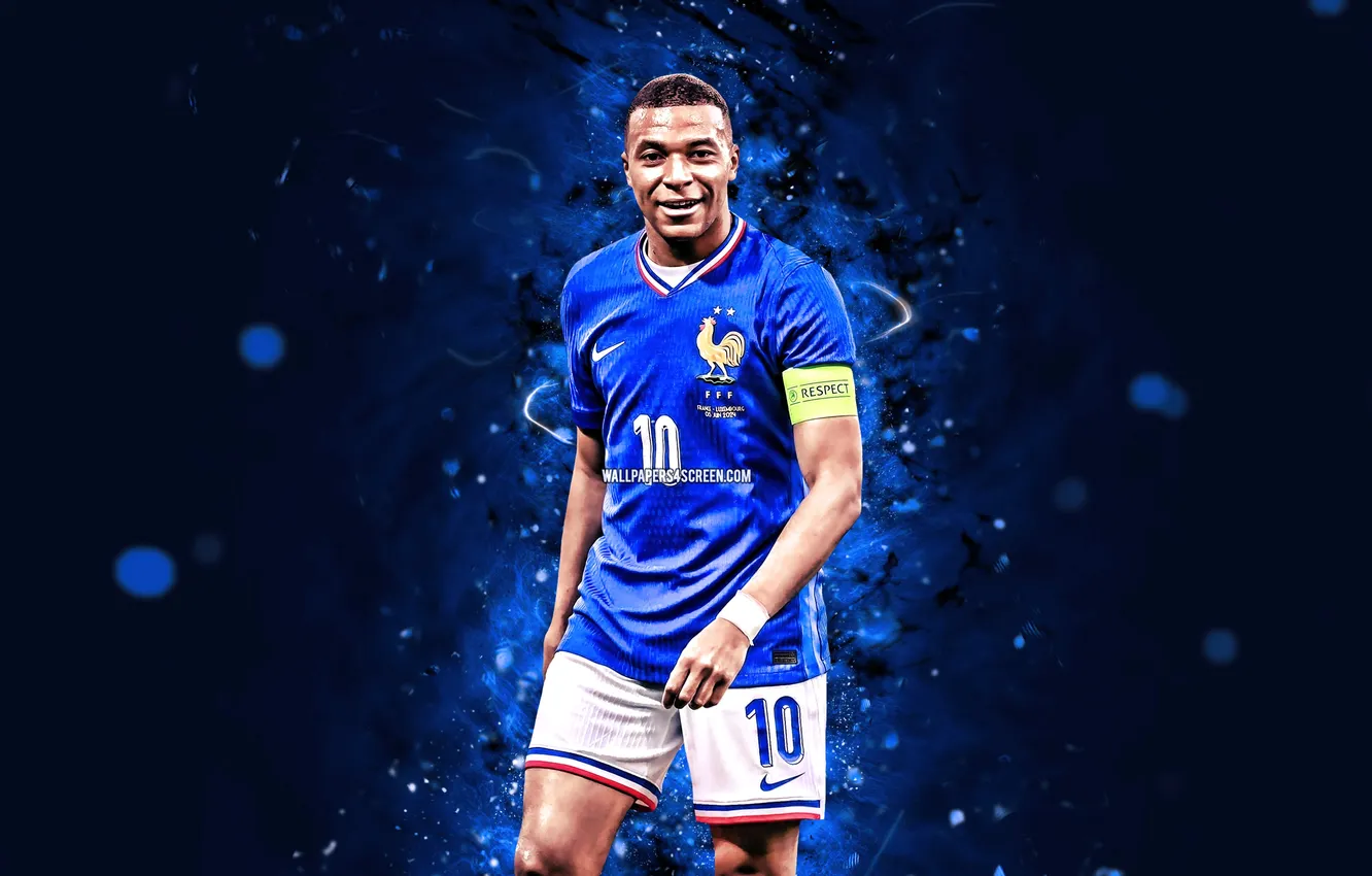 Photo wallpaper smile, soccer, captain, french, Kylian Mbappe, Mbappe, France National Football Team