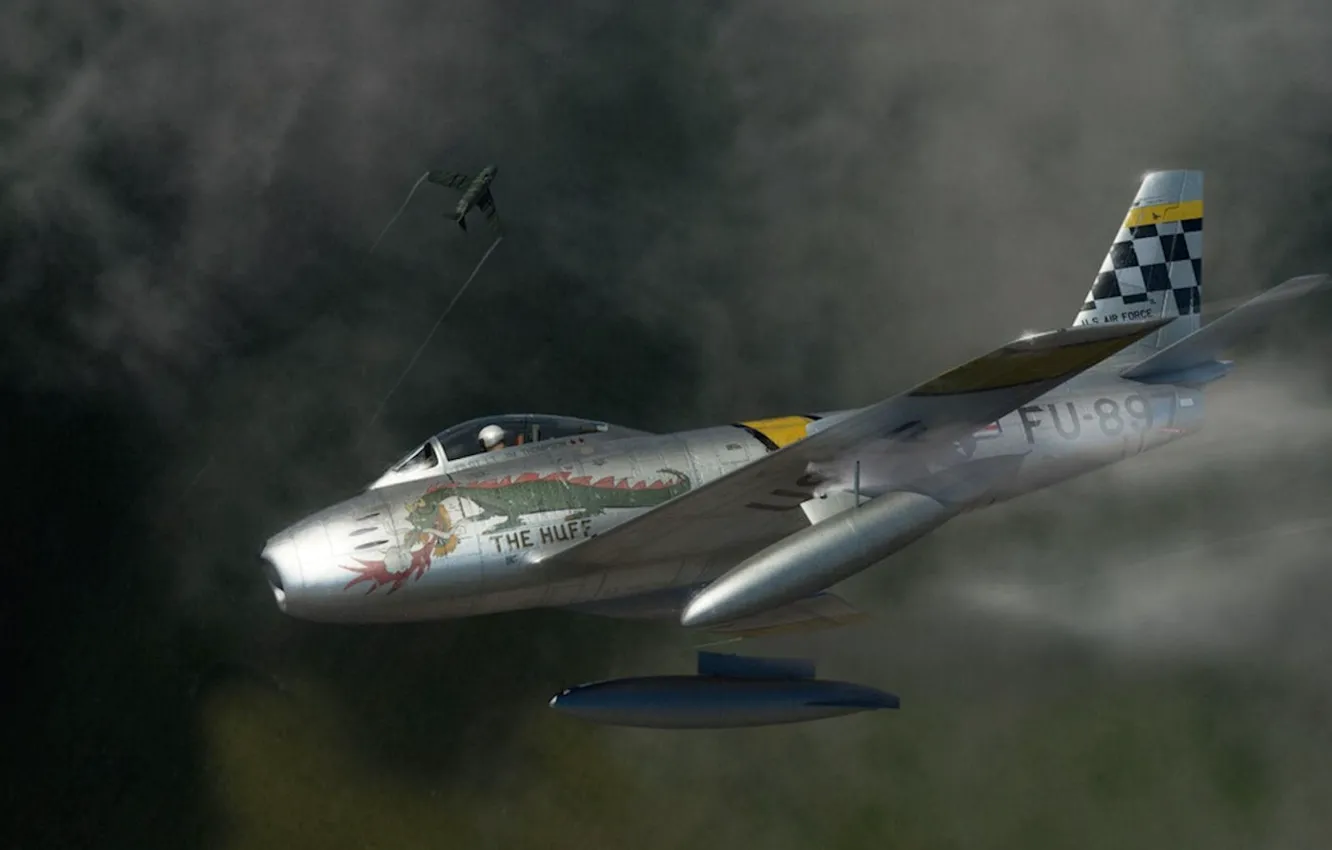 Photo wallpaper fighter, art, American, jet, North American, The MiG-15, the huff, Sabre