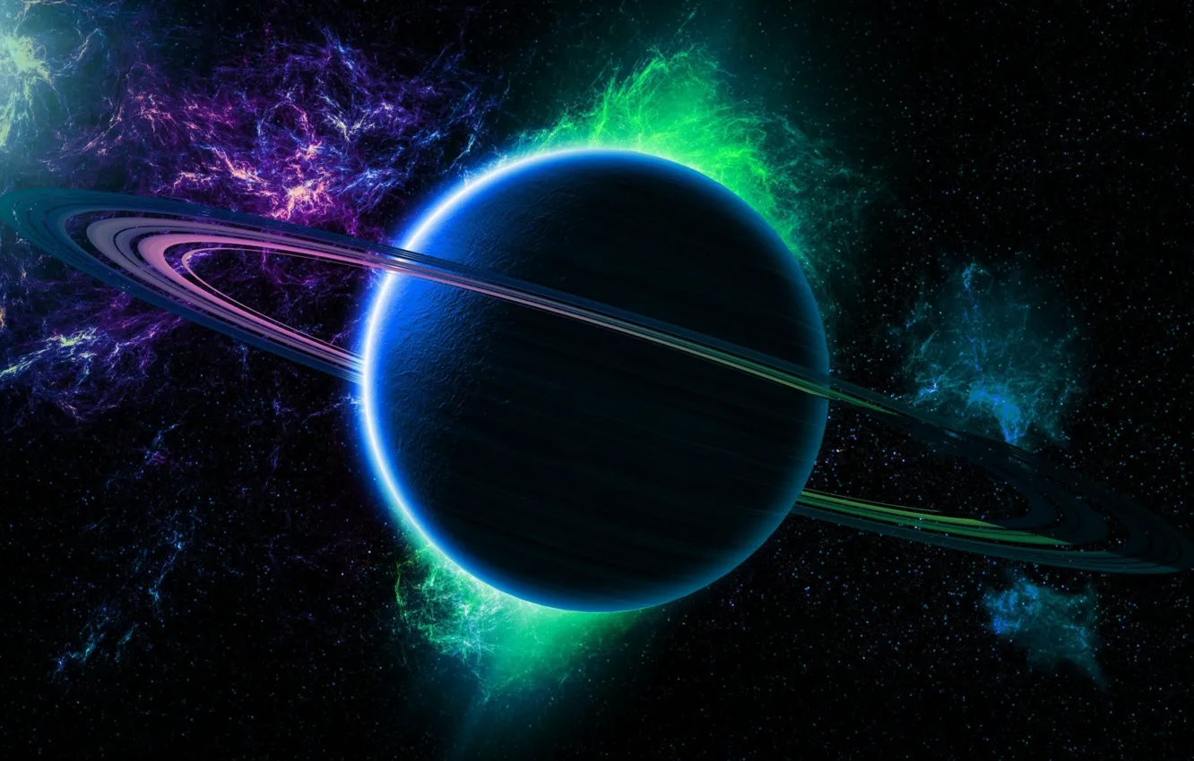 Photo wallpaper green, light, Star, blue, planet, Sci FI