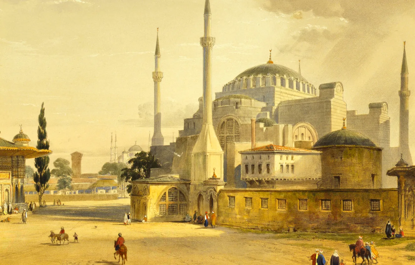 Photo wallpaper the city, picture, mosque, Istanbul, Turkey, the minaret, Hagia Sophia, , While Agia Sophia