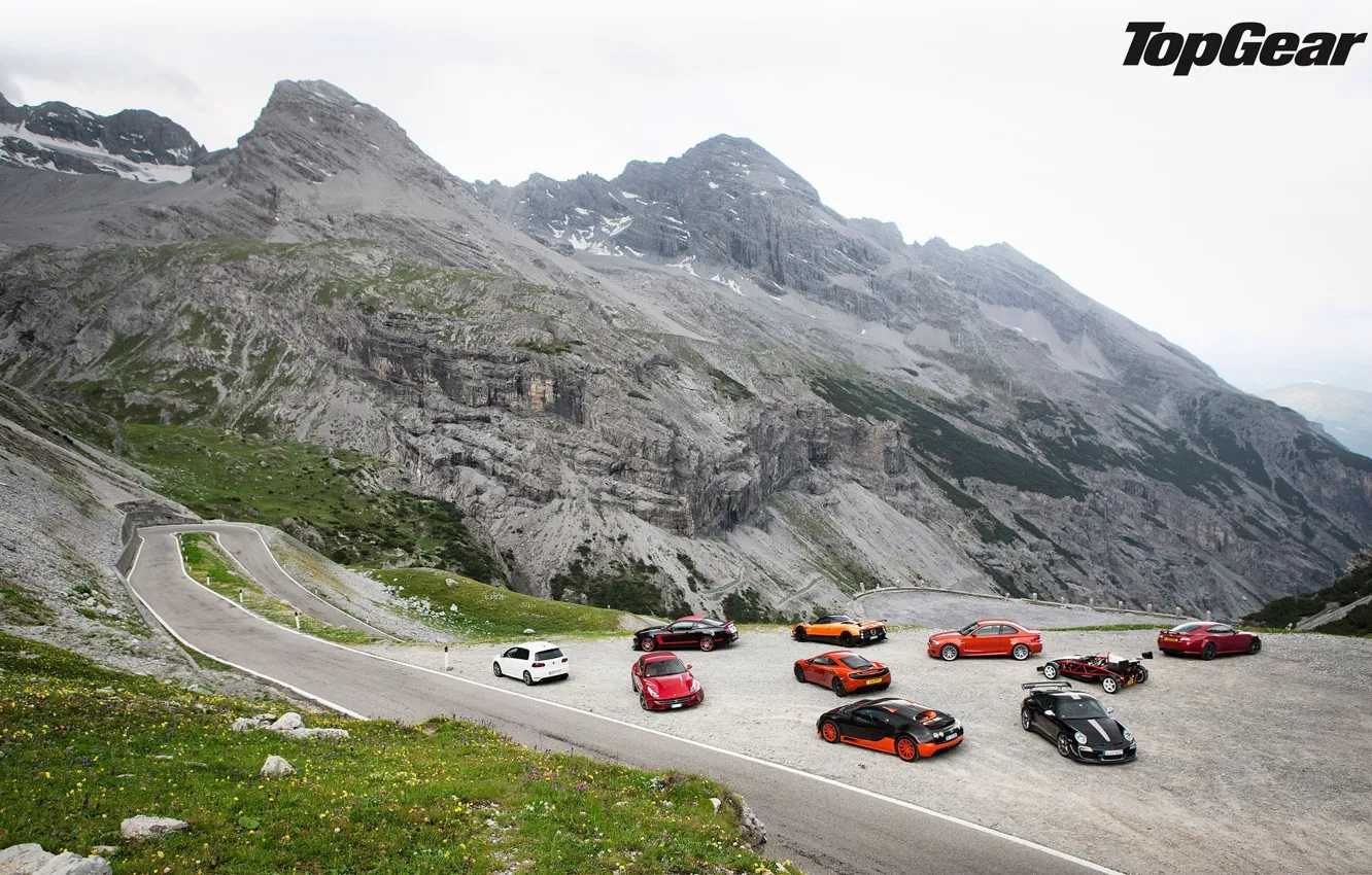 Photo wallpaper road, mountains, McLaren, Jaguar, Mustang, Ford, 911, Porsche