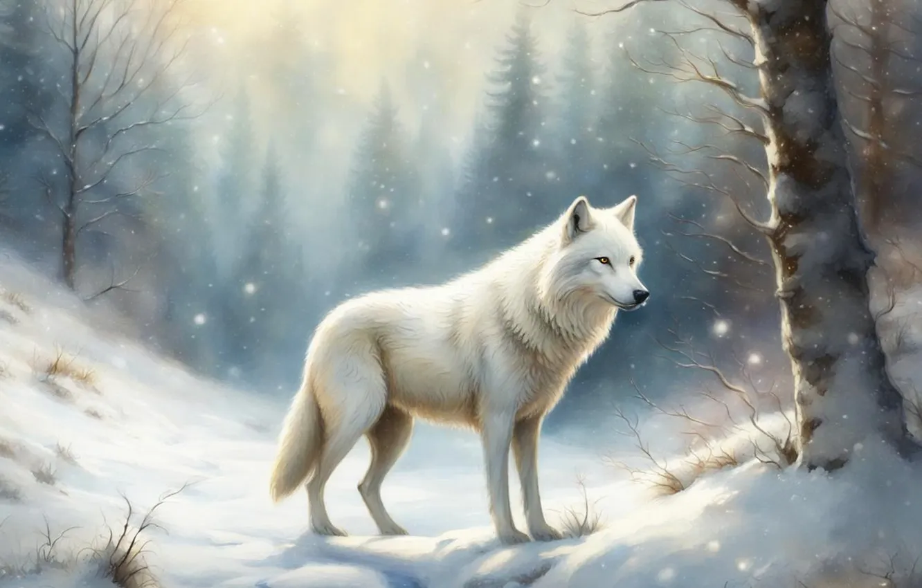 Photo wallpaper winter, forest, white, light, snow, trees, branches, nature