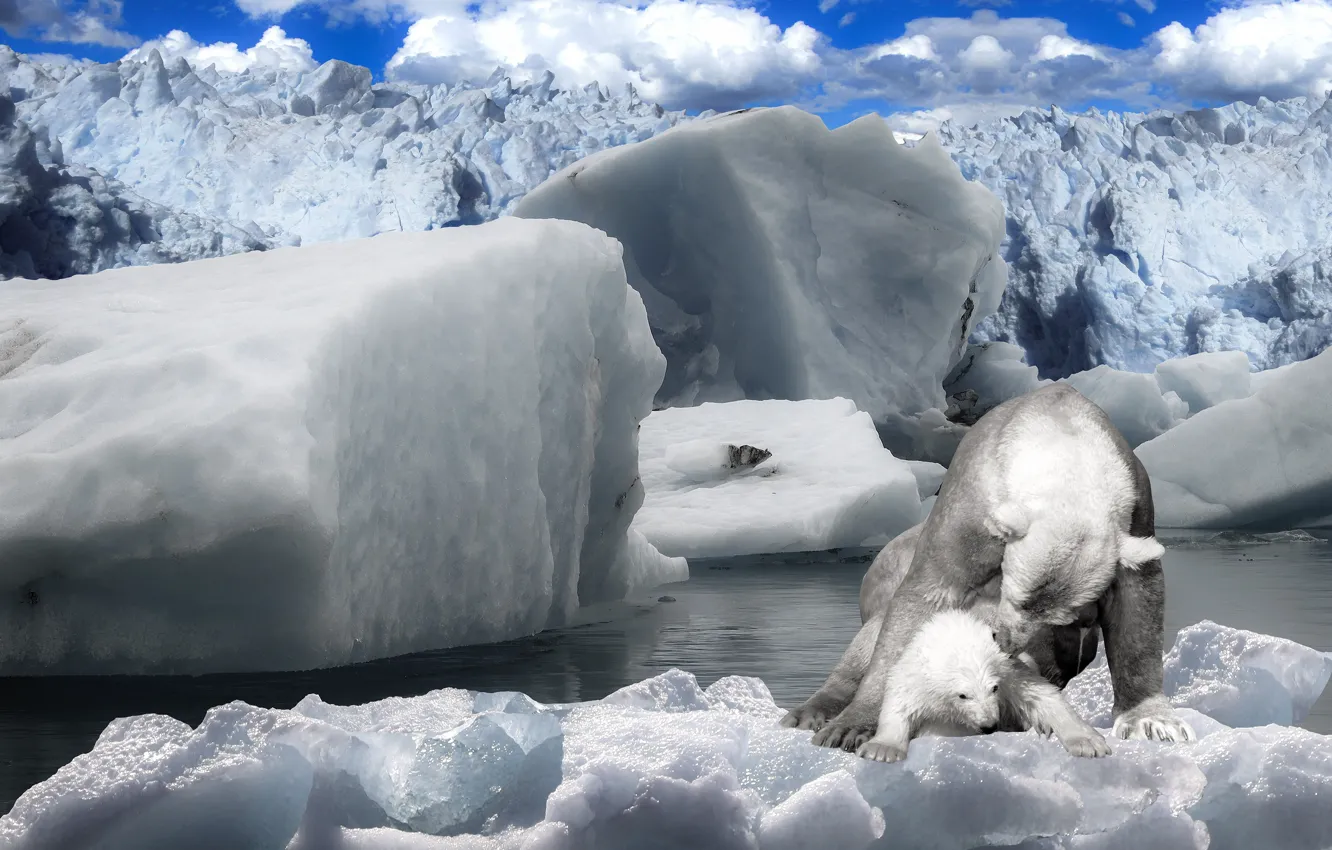 Photo wallpaper ice, winter, clouds, snow, pose, blue, rendering, glacier