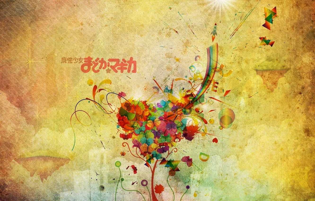 Photo wallpaper butterfly, figure, rainbow, anime