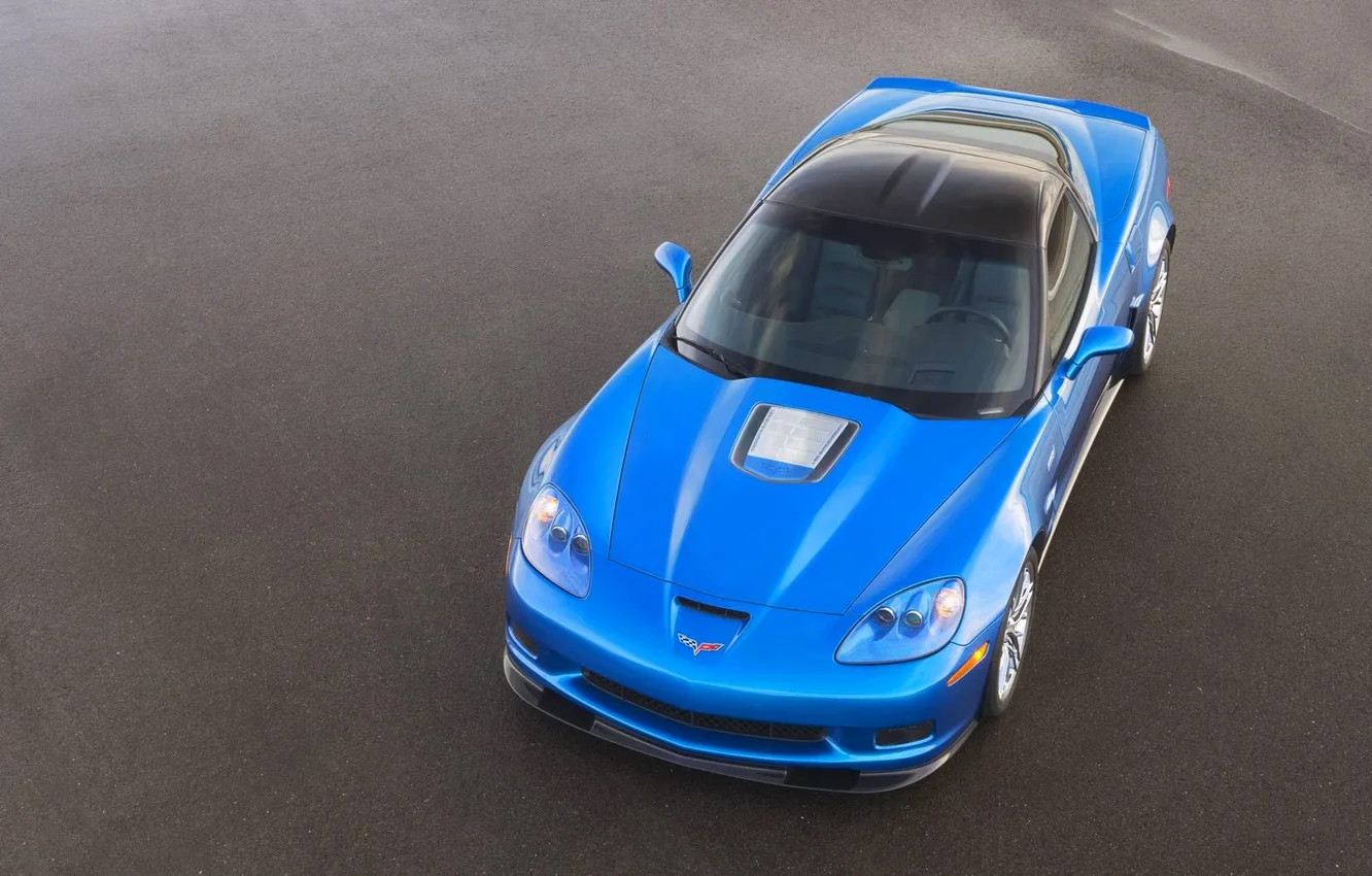 Photo wallpaper Blue, Chevrolet, Asphalt, The hood, Chevrolet, ZR1, corvette, Coupe