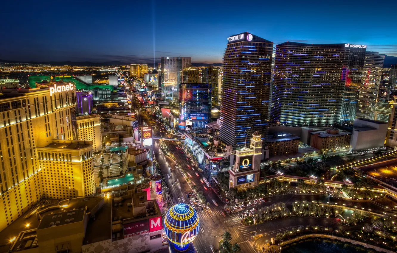 Photo wallpaper road, lights, street, the evening, Las Vegas, USA, the hotel, night