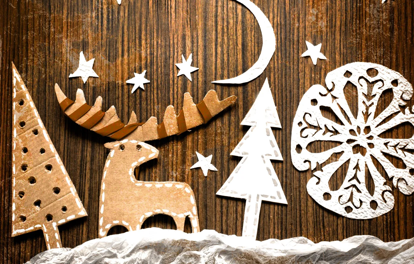Photo wallpaper stars, a month, deer, cardboard, tree, snowflake, DIY