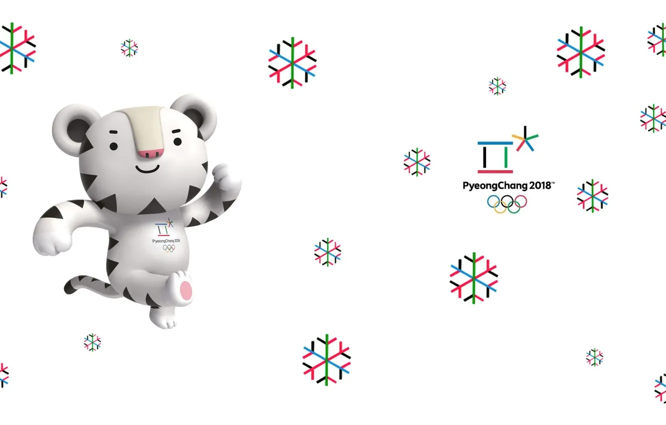 Photo wallpaper white tiger, Soohorang, Saharan, Talisman, Pyeongchang, Olympic game