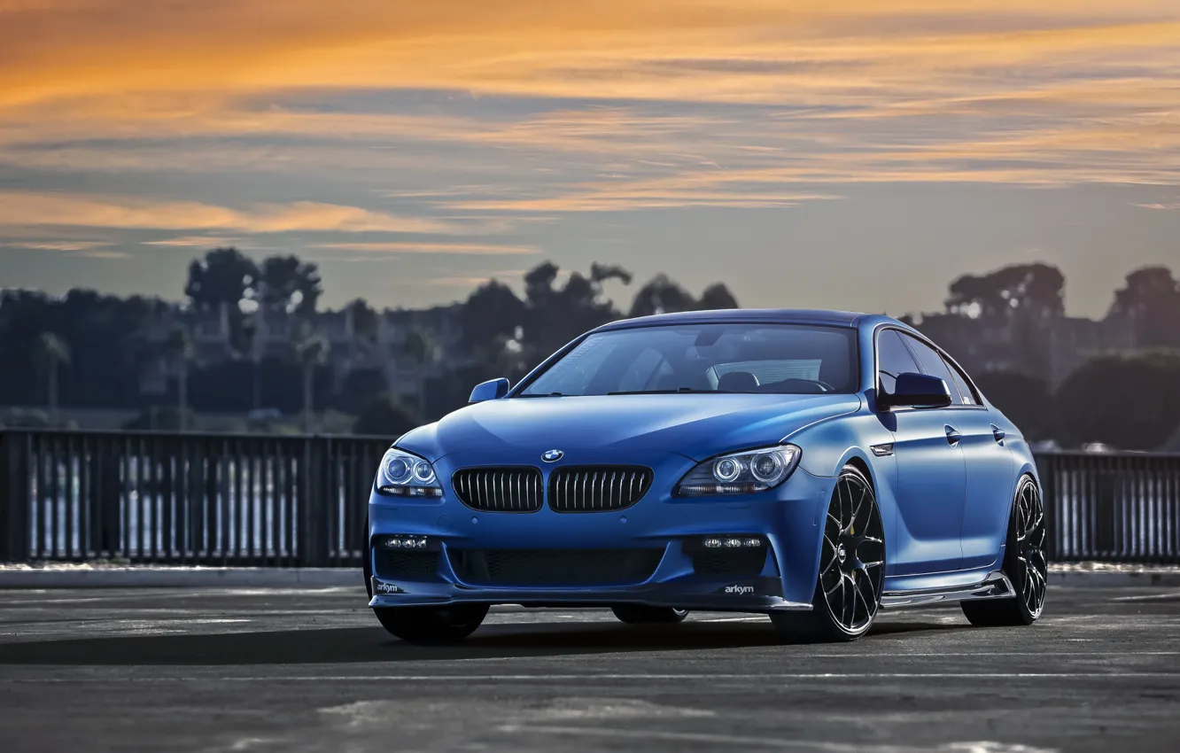 Photo wallpaper car, Gran Coupe, F06, Matte Blue, BMW 640i