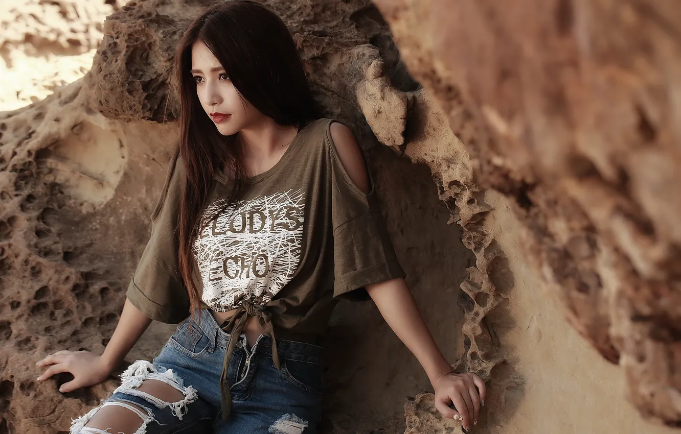 Photo wallpaper summer, girl, face, jeans, East