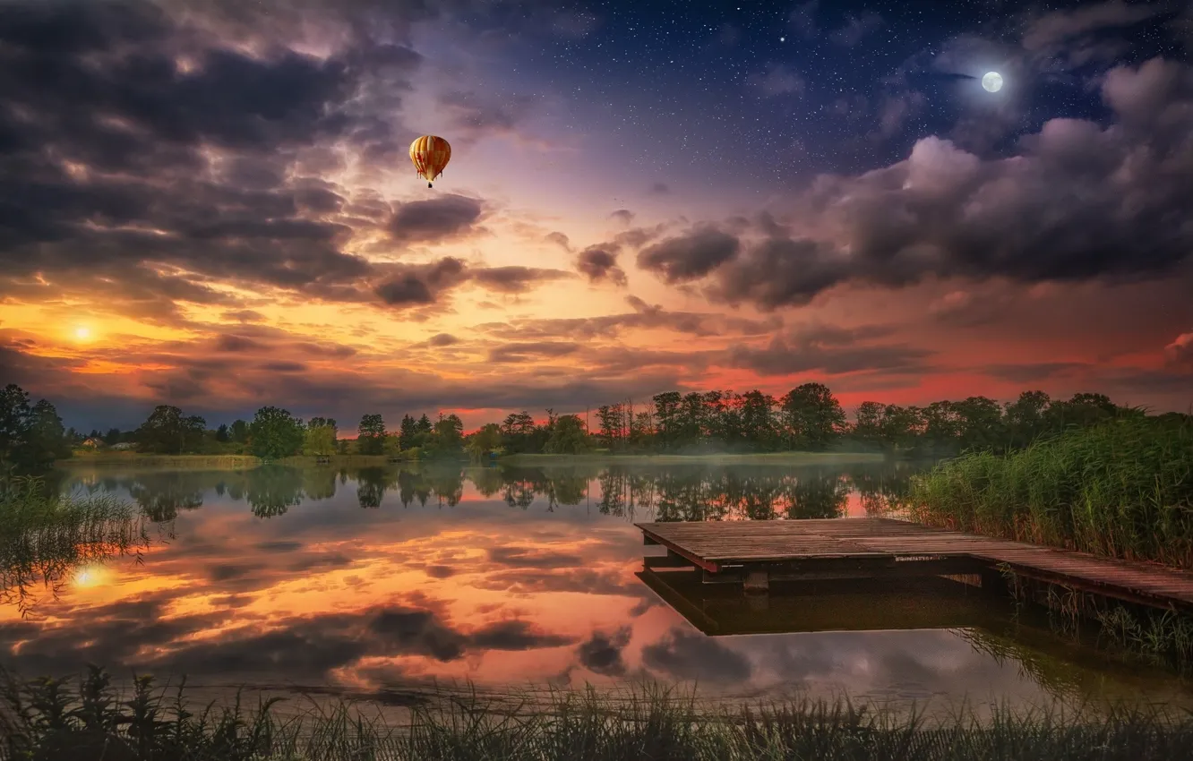 Photo wallpaper sunset, balloon, beauty