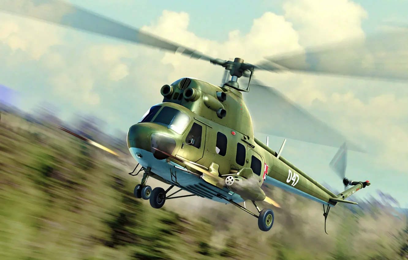 Photo wallpaper art, helicopter, painting, Mi-2