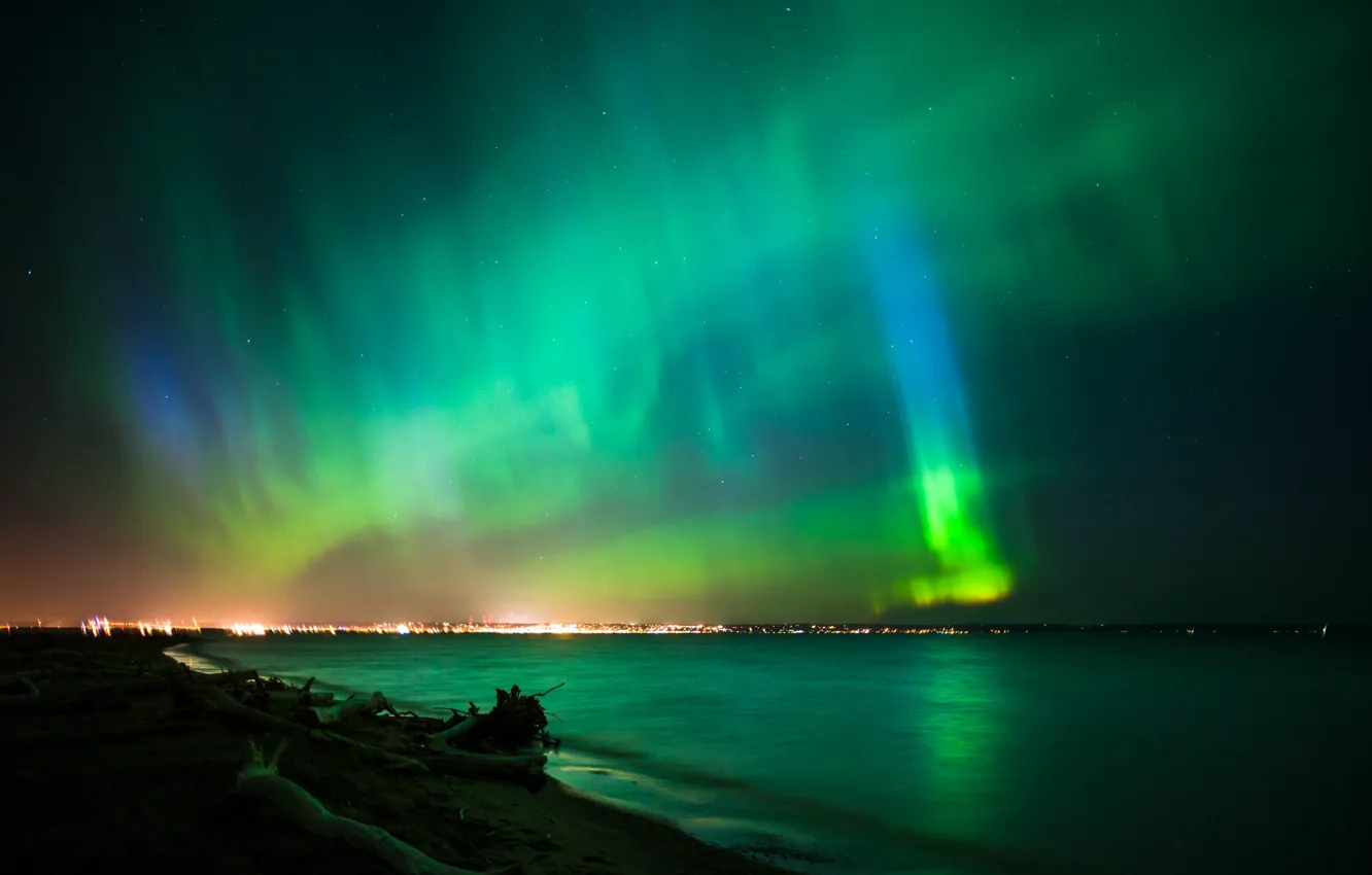 Photo wallpaper the sky, stars, night, Northern lights