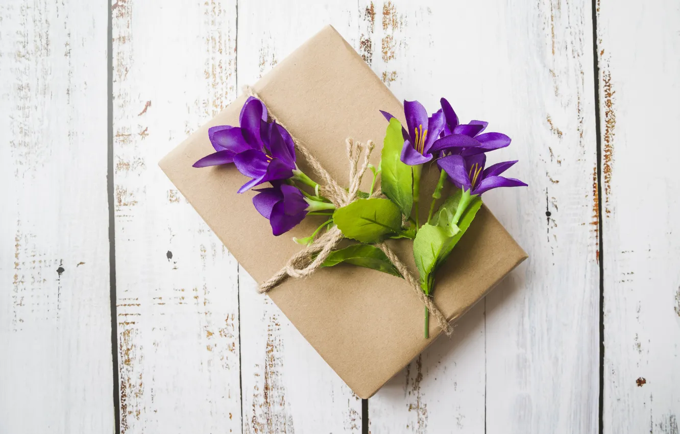 Photo wallpaper flowers, gift, bouquet, wood