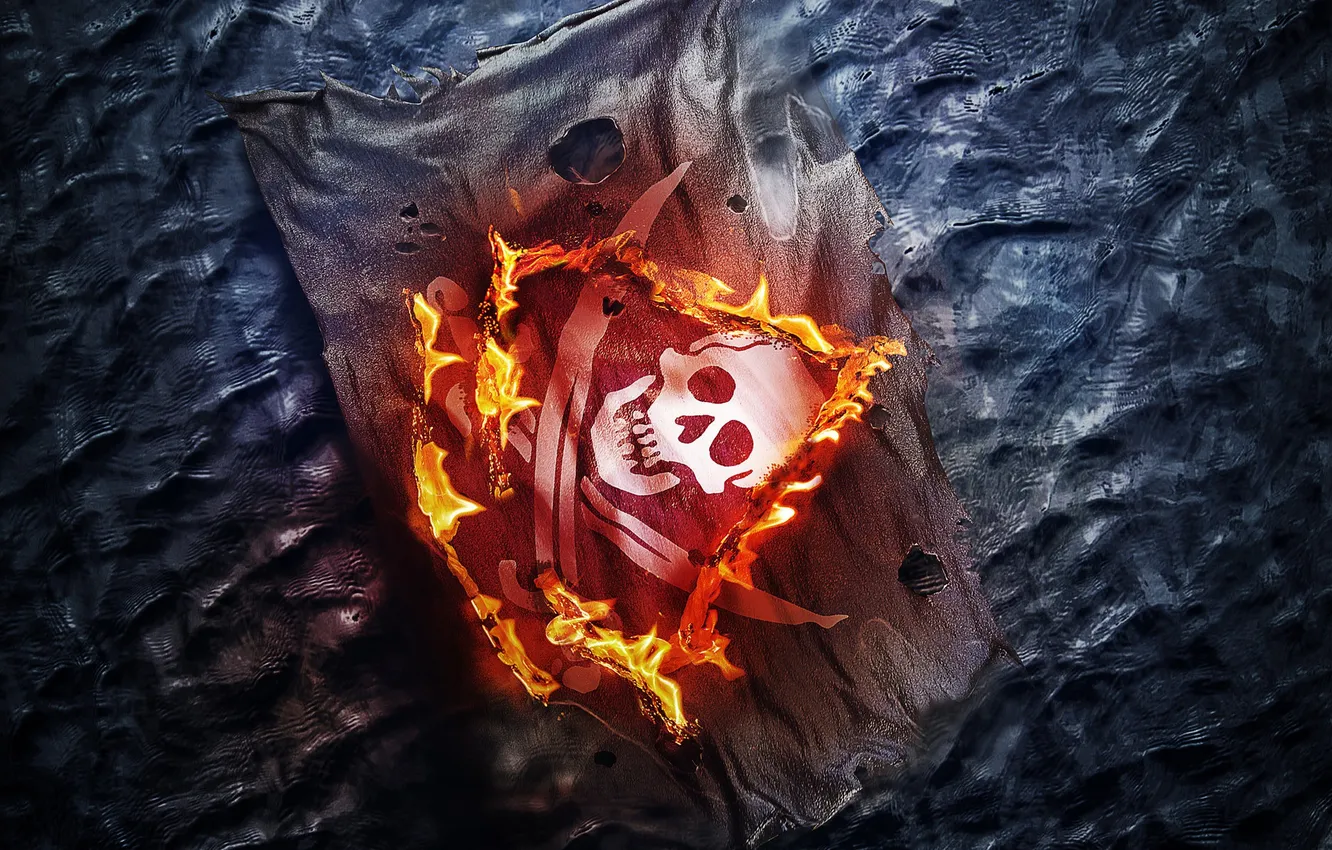 Photo wallpaper fire, skull, Black Flag, Assassins Creed 4