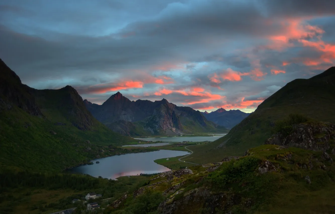 Photo wallpaper the sky, mountains, river, vareita you