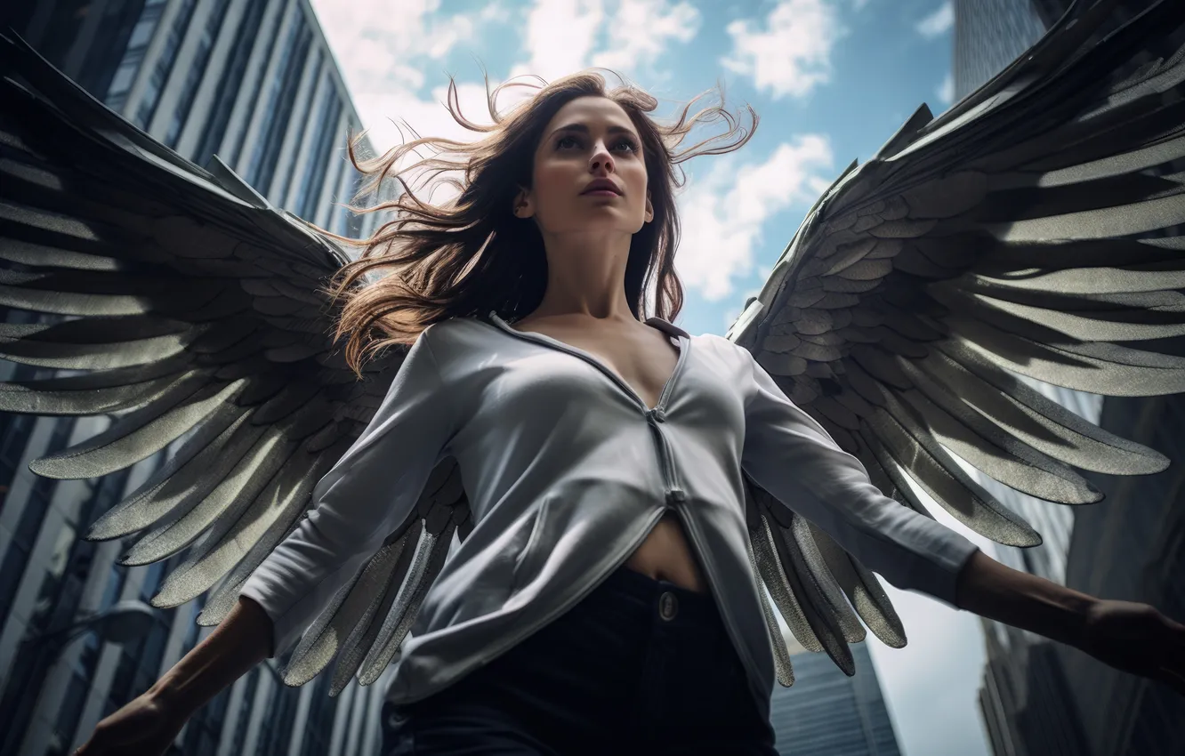 Photo wallpaper girl, hair, home, wings, angel, digital art, AI art, The Art of Artificial Intelligence