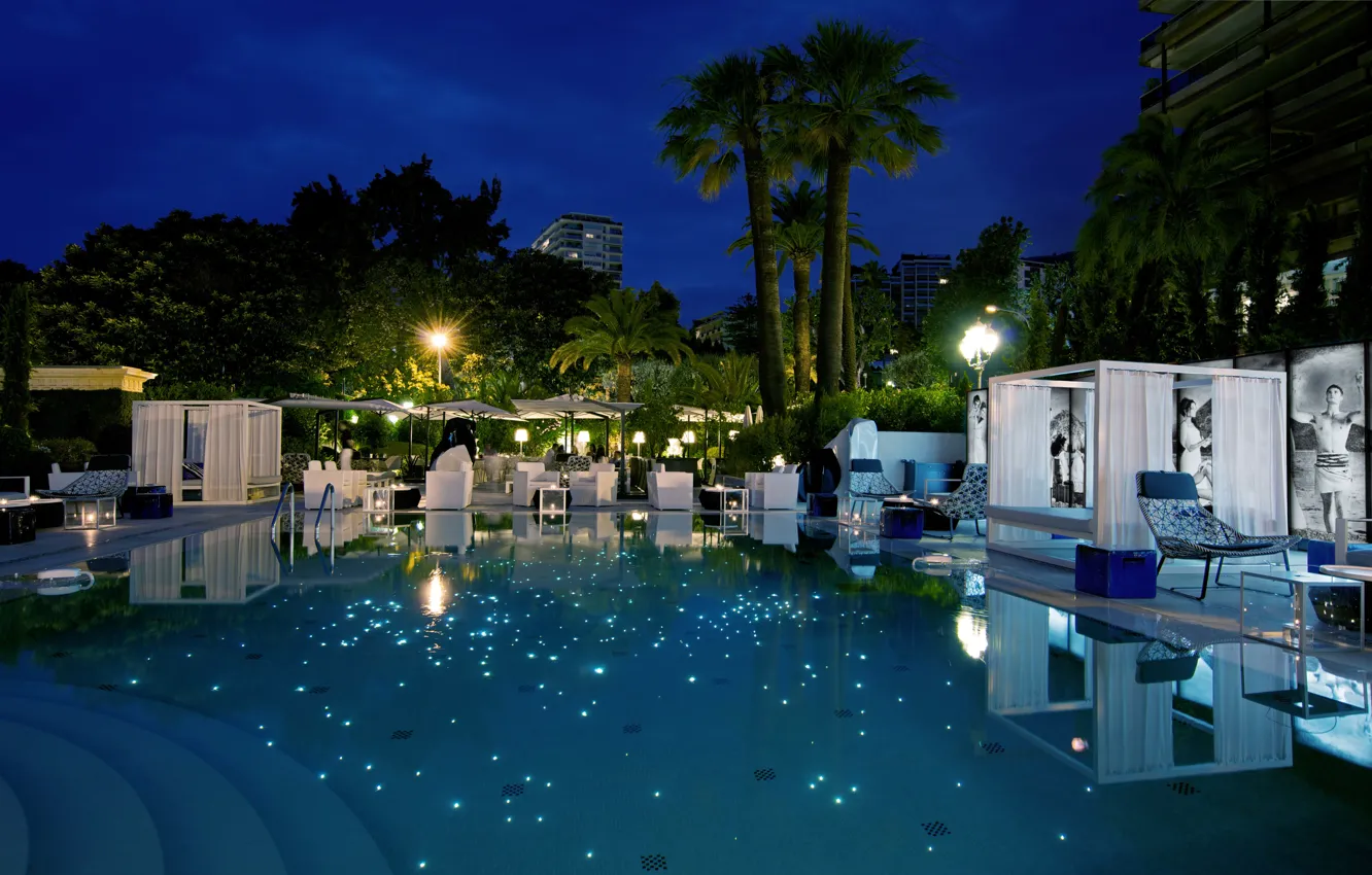 Photo wallpaper the city, the evening, pool, the hotel, Monte-Carlo, Hotel Metropole