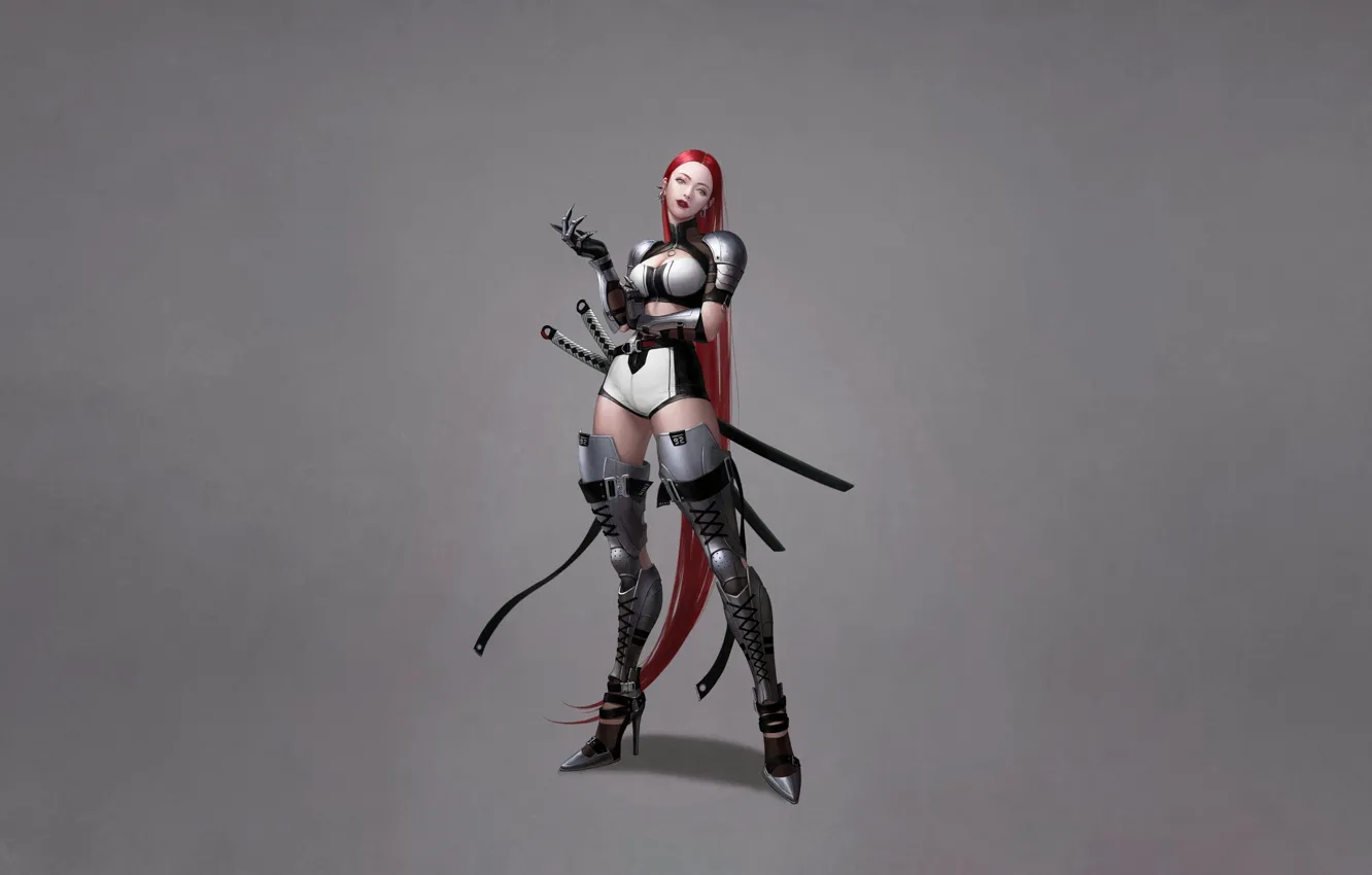 Photo wallpaper girl, style, minimalism, sword, katana, warrior, art, red