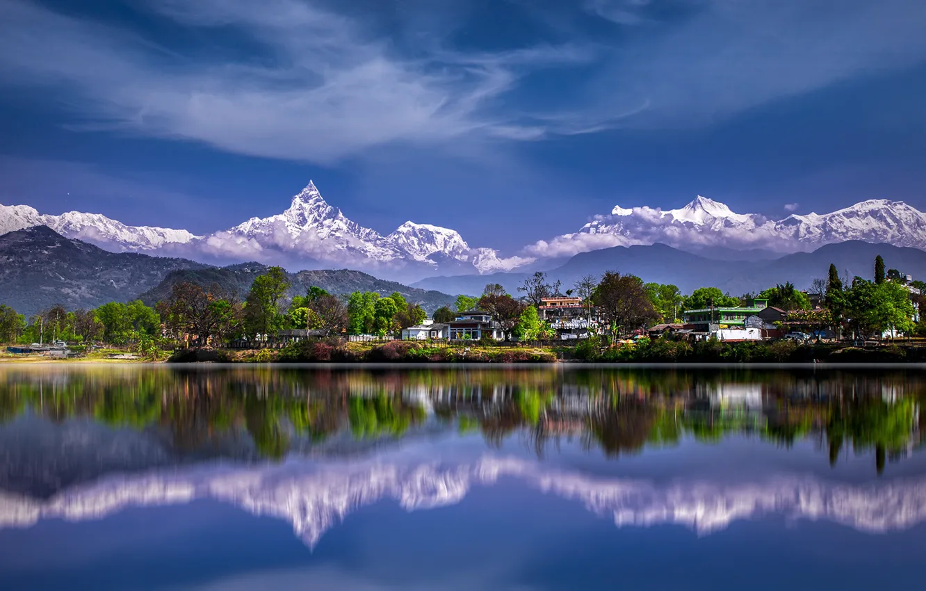 Photo wallpaper landscape, mountains, nature, lake, reflection, home, The Himalayas, Nepal