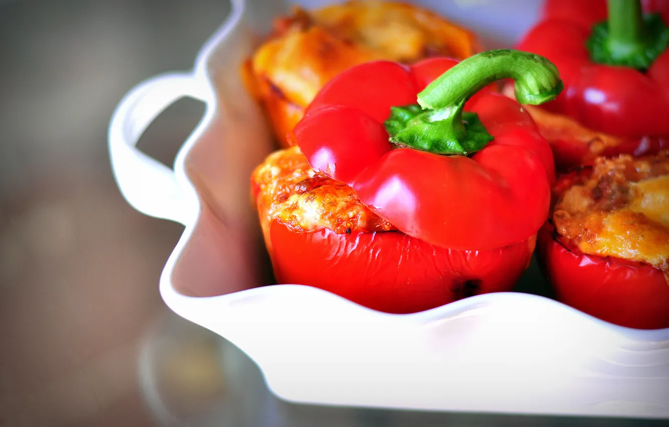 Photo wallpaper red, food, meat, vegetables, stuffed pepper, minced