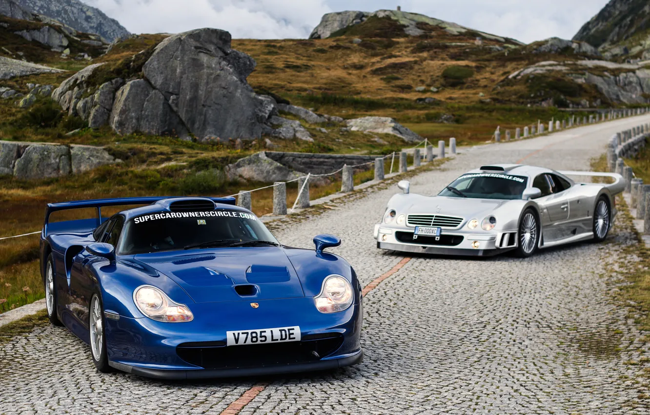 Photo wallpaper Mercedes-Benz, Porsche, GTR, Porsche 911, CLK, 1997, Sports car, GT1