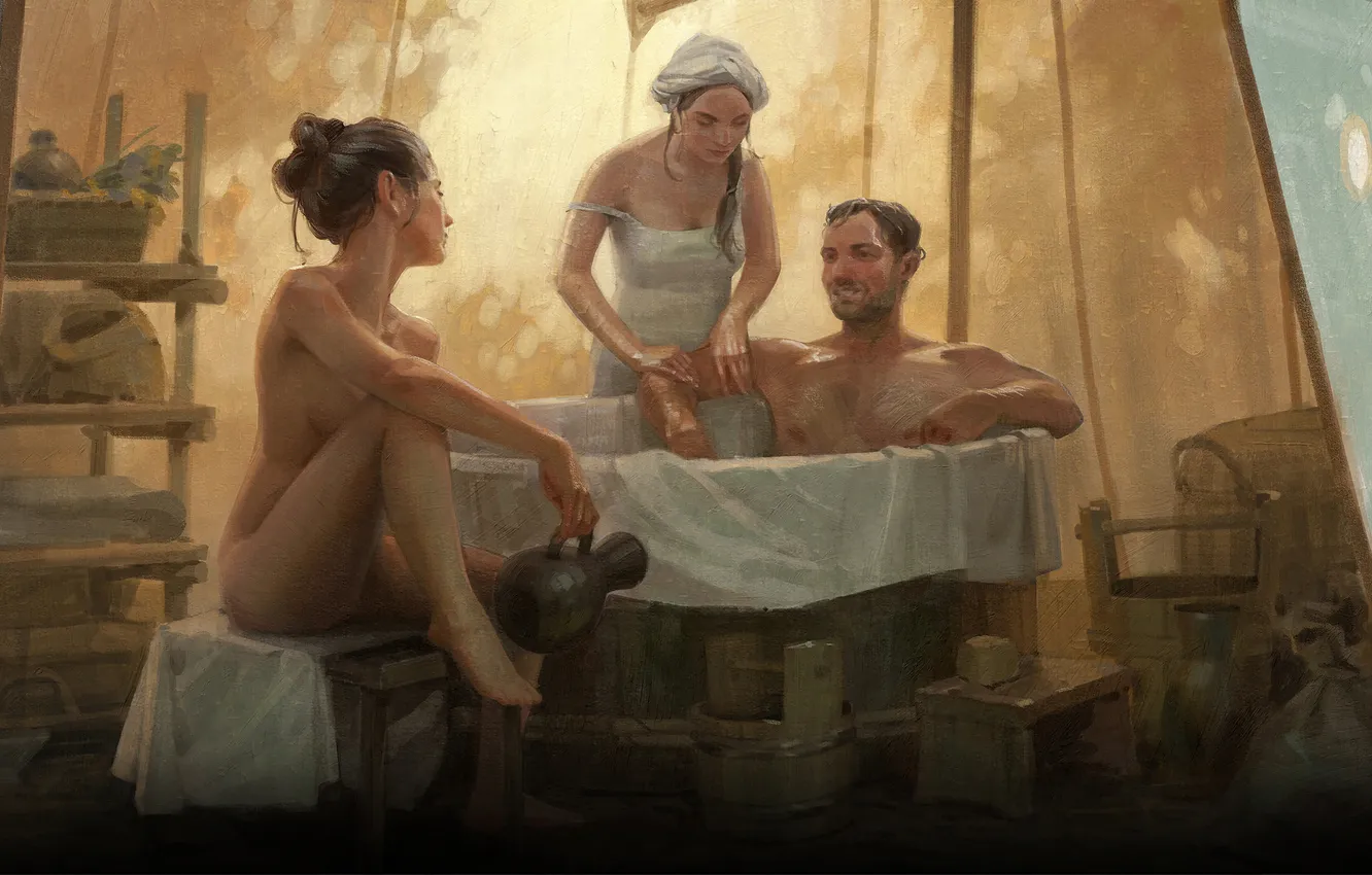 Photo wallpaper girl, landscape, nature, the game, game, bath, the middle ages, 16+