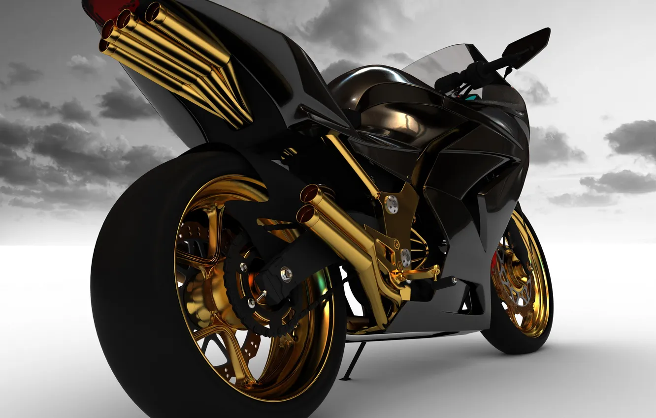 Photo wallpaper BLACK, SPORTBIKE, DRIVES, FRAME, PIPE