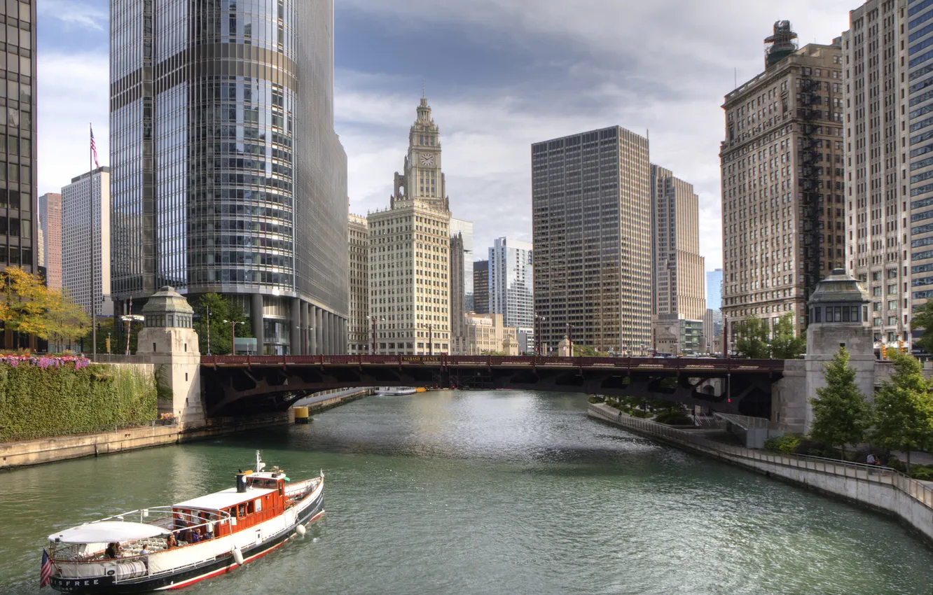 Photo wallpaper water, river, building, skyscrapers, Chicago, Michigan, USA, America
