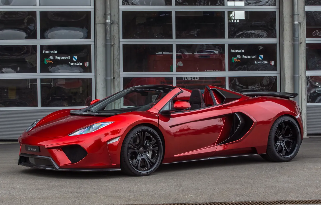 Photo wallpaper red, side view, Spyder, McLaren, McLaren MP4-12C, FAB Design