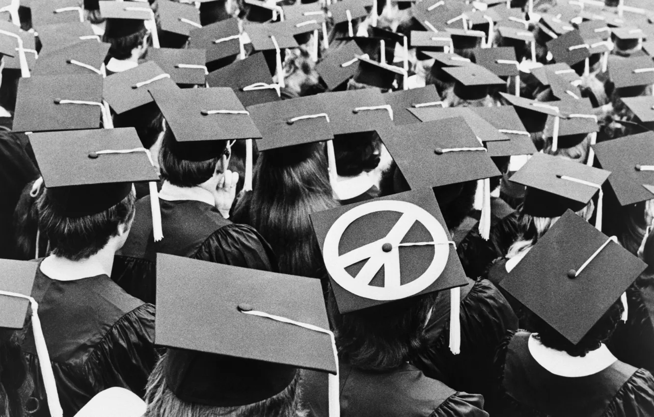 Photo wallpaper Graduation, Black and White, College, Peace Symbol