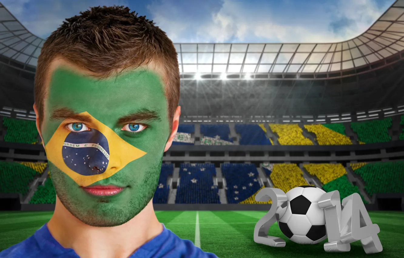 Photo wallpaper football, face, flag, World Cup, Brasil, FIFA, 2014