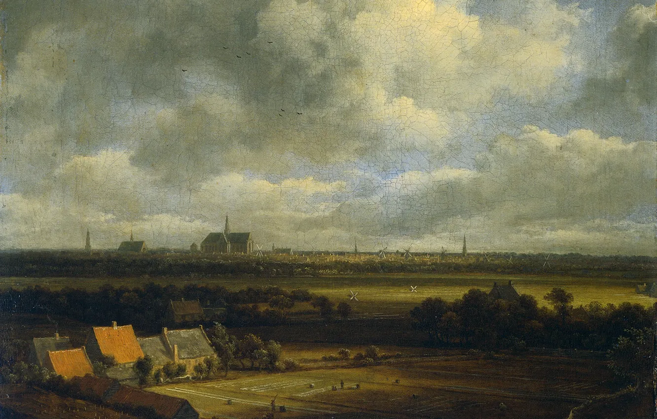 Photo wallpaper landscape, oil, picture, canvas, Jacob van Ruisdael, View of Haarlem from the North-West