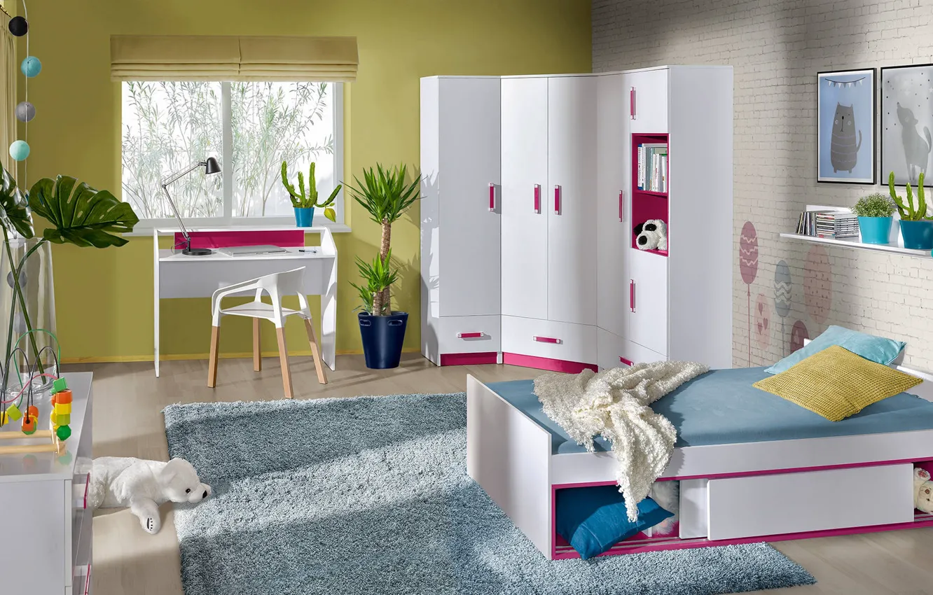 Photo wallpaper design, style, room, interior, bedroom, children's, Desk