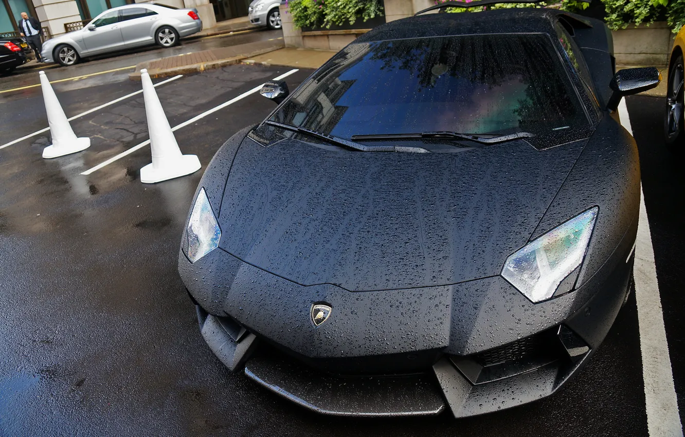 Photo wallpaper Lamborghini, Rain, Aventador, LP-700