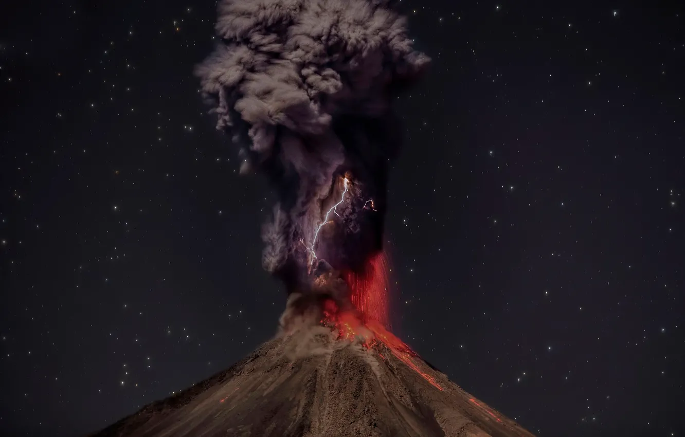 Photo wallpaper nature, zipper, smoke, the volcano, the eruption, lava