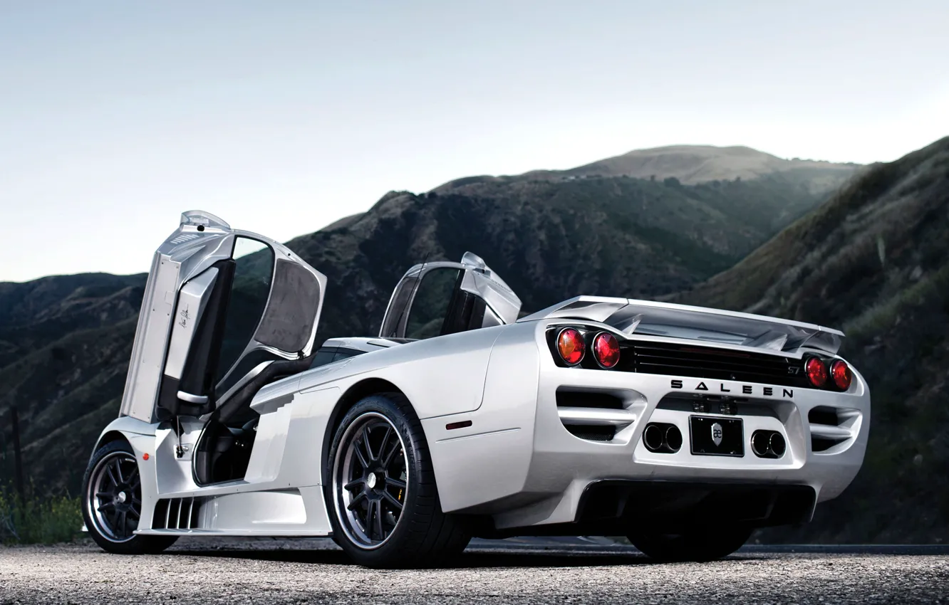 Photo wallpaper machine, silver, Saleen, supercar, rear view