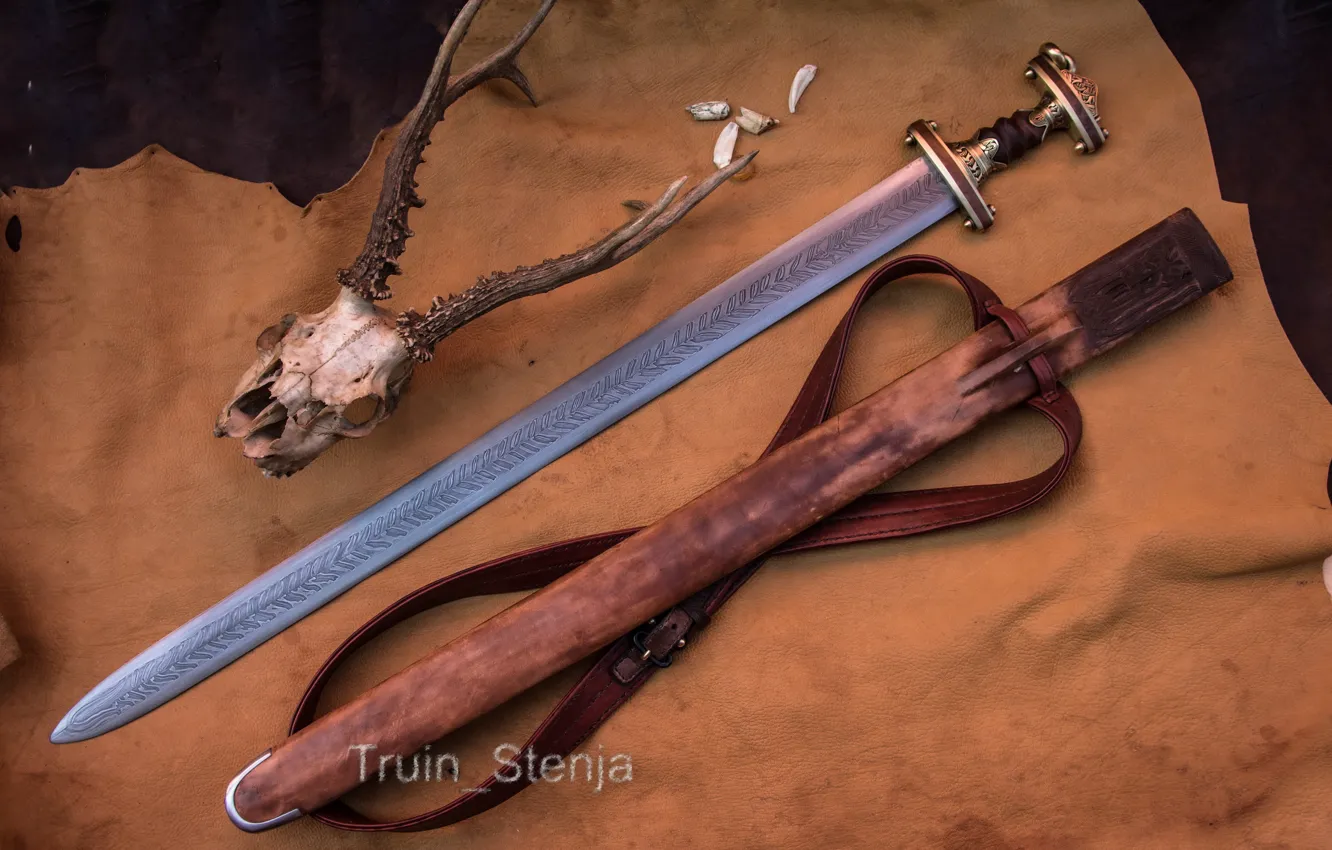 Photo wallpaper sword, sword, sheath, Wandalska era, Dmitry Khramtsov, Spata, Valsgärde VIII, Deer Skull