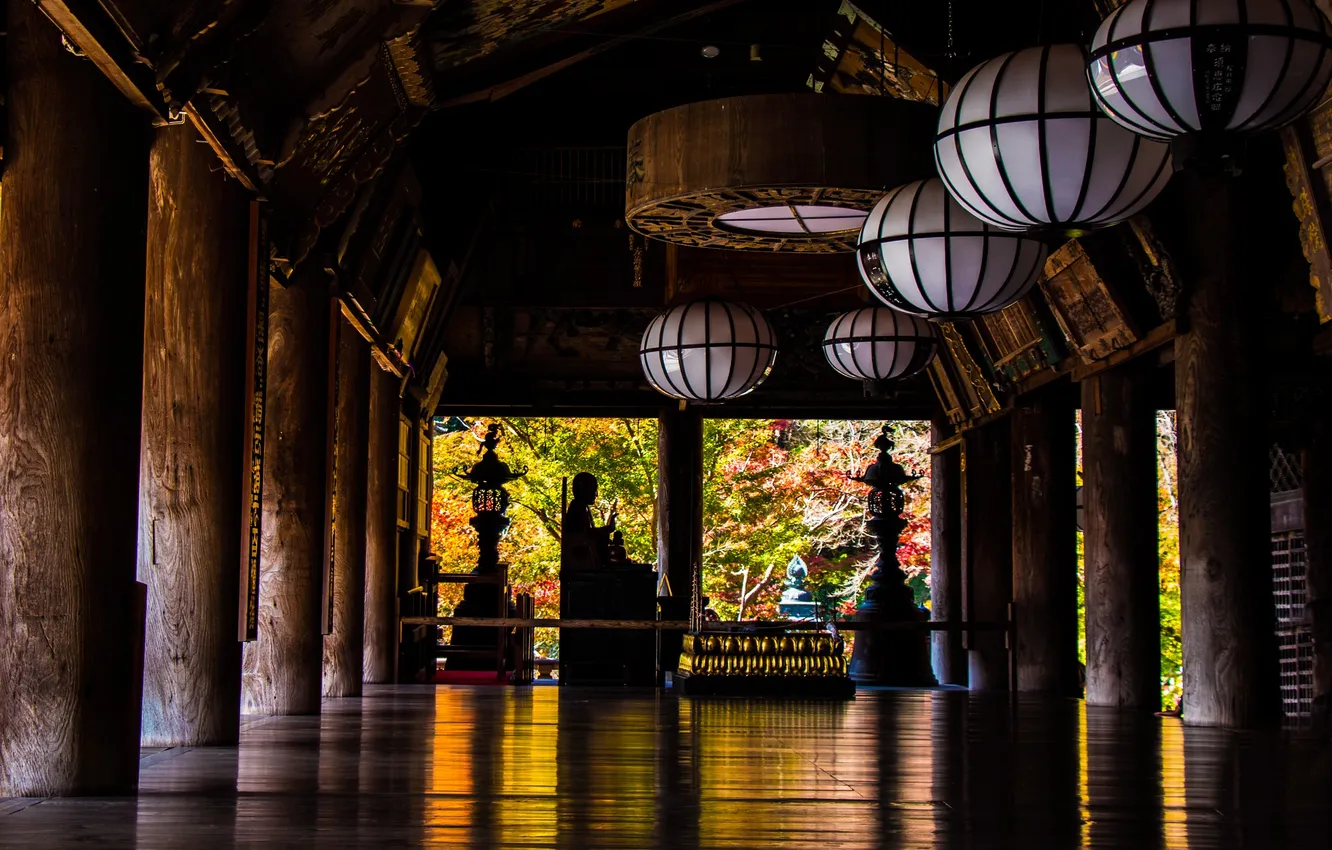 Photo wallpaper posts, lights, veranda