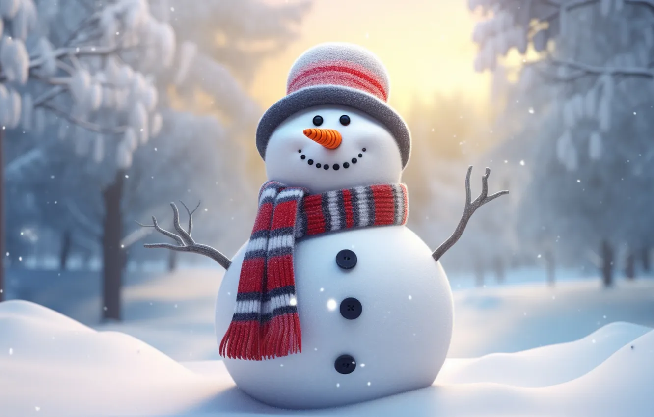 Photo wallpaper winter, snow, new year, Christmas, snowman, Christmas, winter, cute
