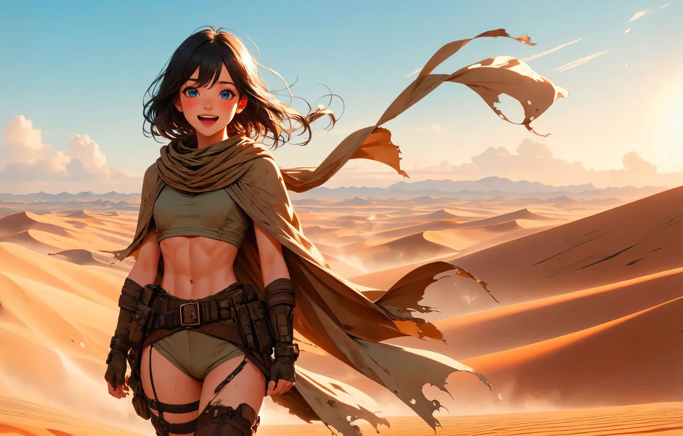 Photo wallpaper girl, desert, brunette, AI Art