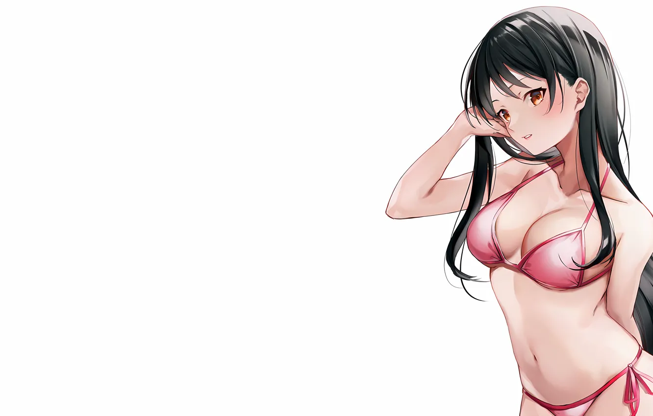 Photo wallpaper girl, sexy, cleavage, long hair, brown eyes, boobs, anime, beautiful