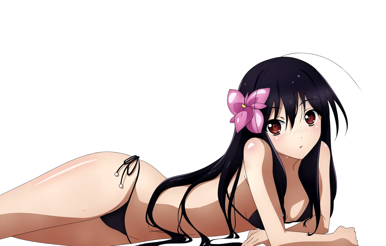 Photo wallpaper girl, sexy, wet, cleavage, flower, long hair, boobs, anime