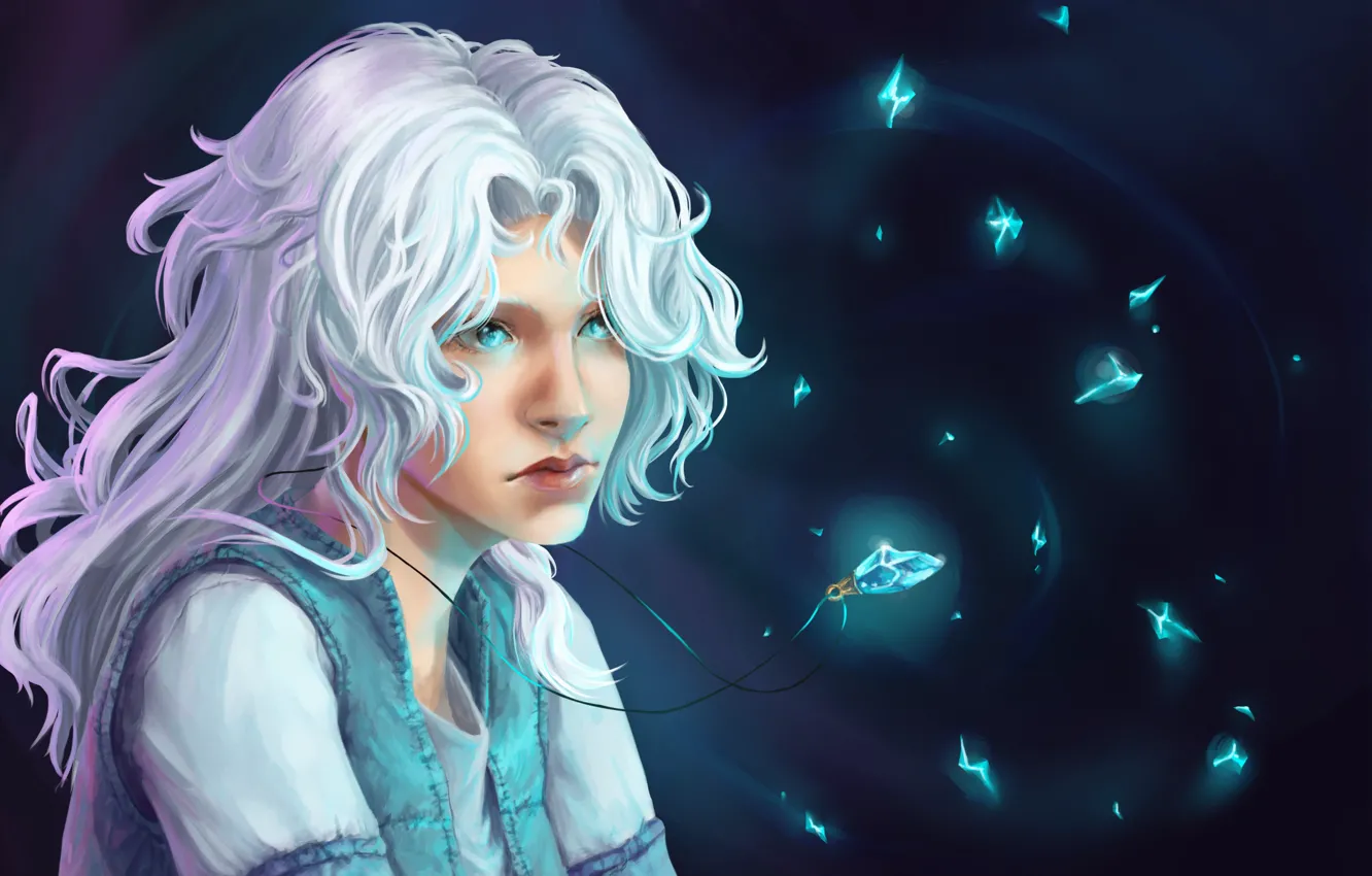 Photo wallpaper girl, fantasy, art, pendant, crystals, white hair