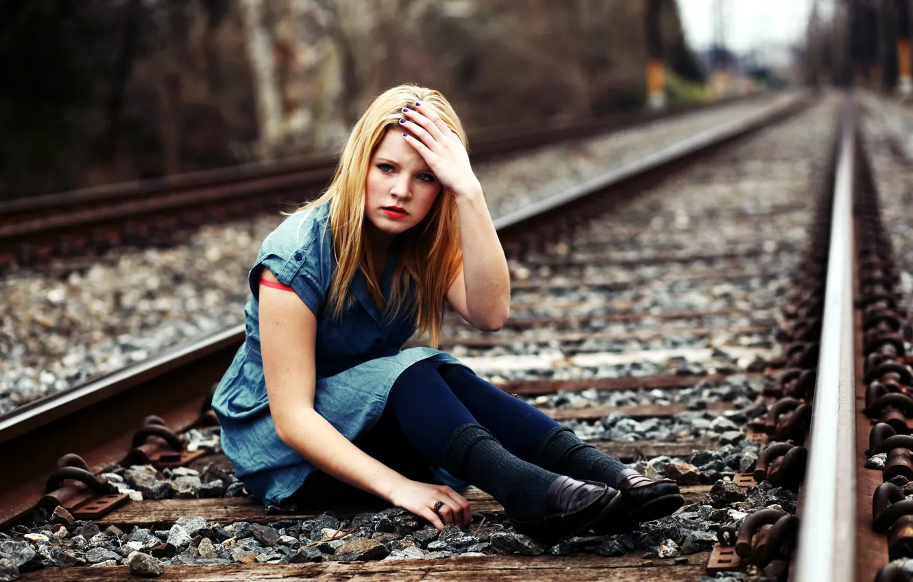 Photo wallpaper road, girl, mood