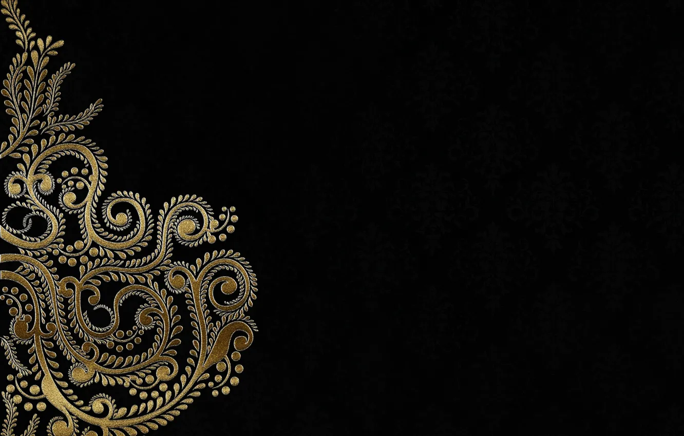 Photo wallpaper background, gold, pattern, black, ornament