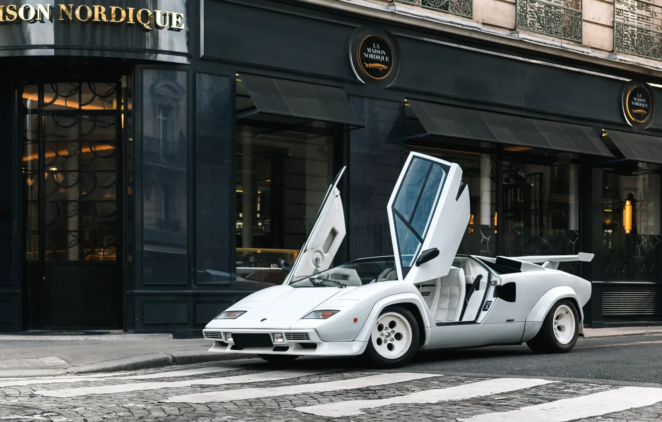 Photo wallpaper White, Street, Countach 5000S