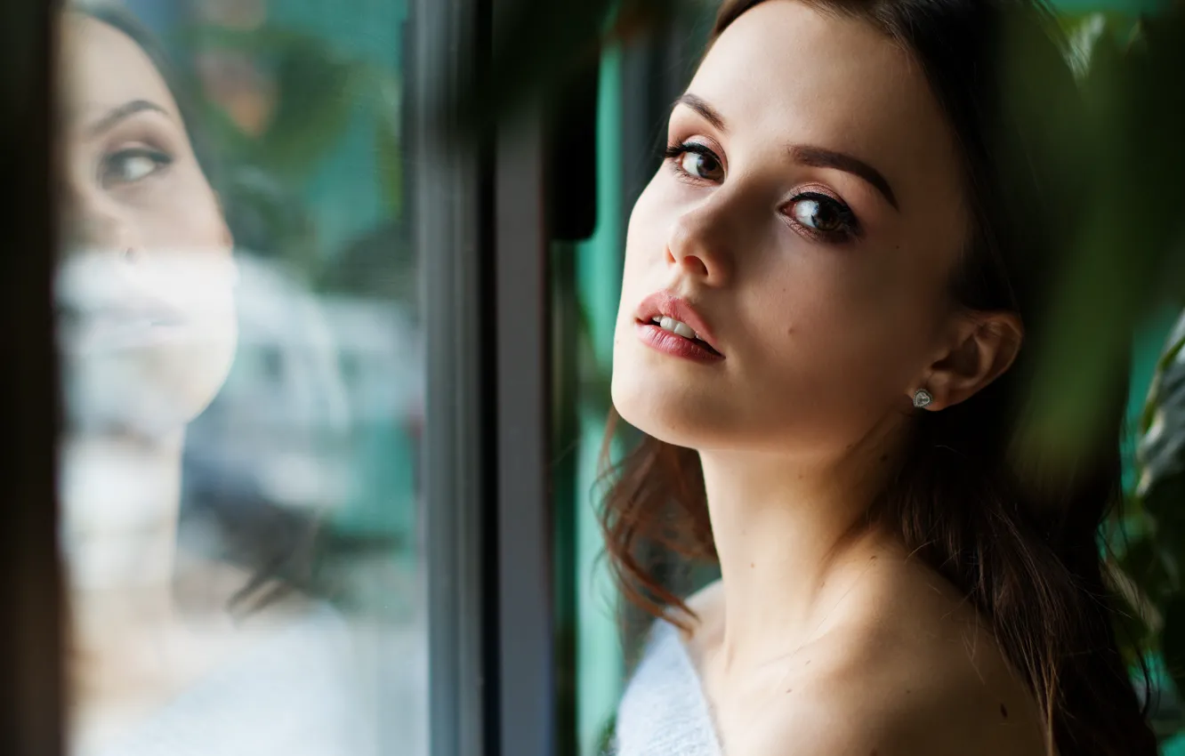 Photo wallpaper eyes, look, girl, close-up, face, reflection, background, portrait